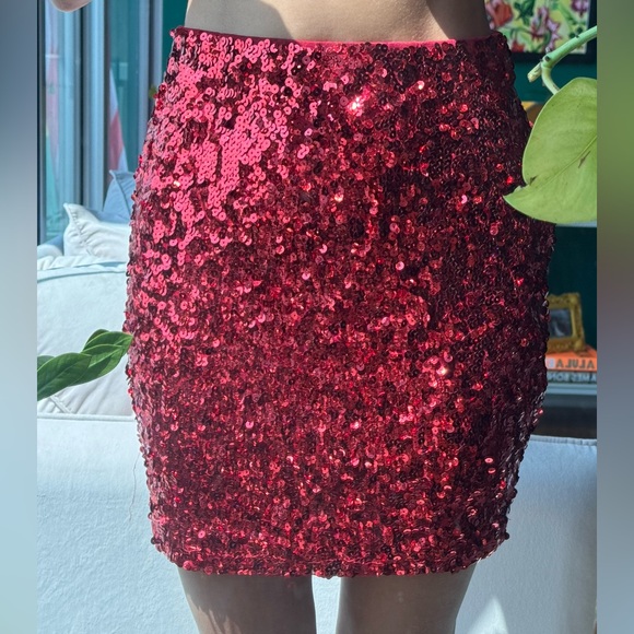 Sequin Red Skirt - Picture 1 of 3